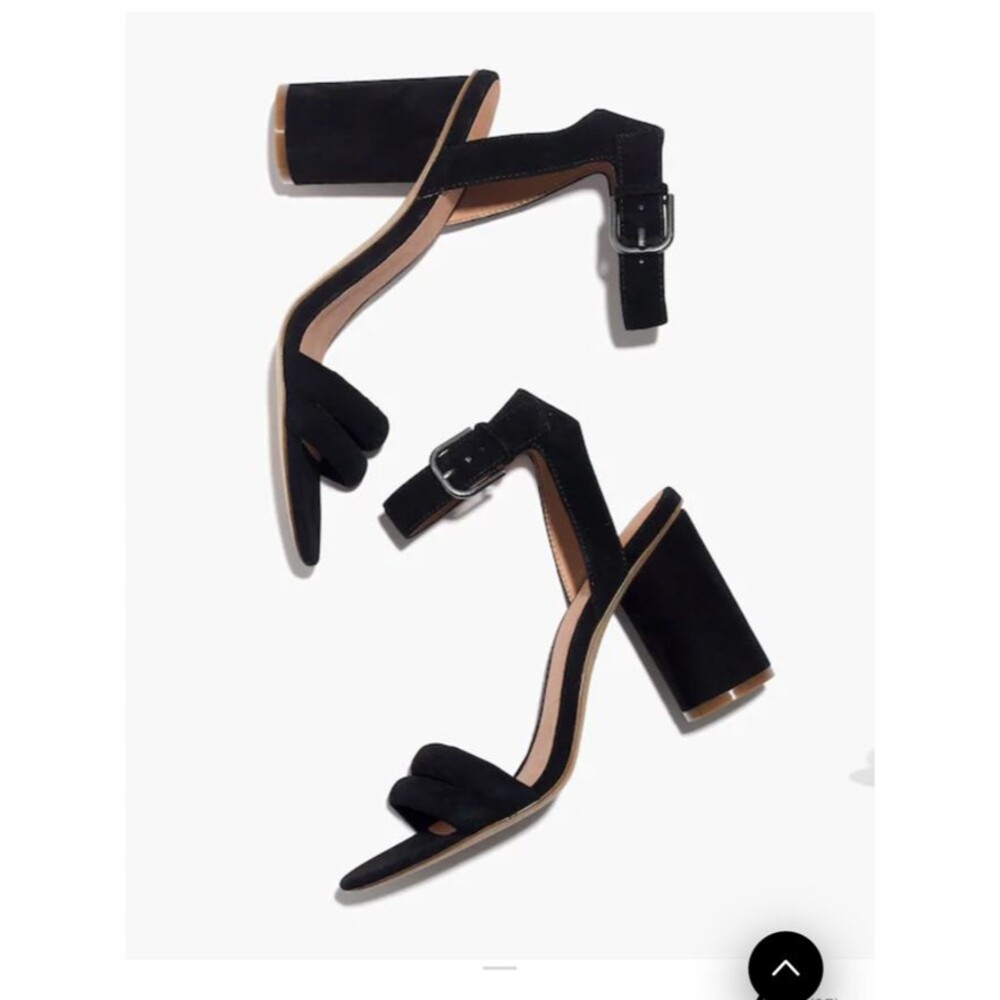 Madewell Womens Rosalie Black Suede Block Heel Ankle Strap Sandal Size 10